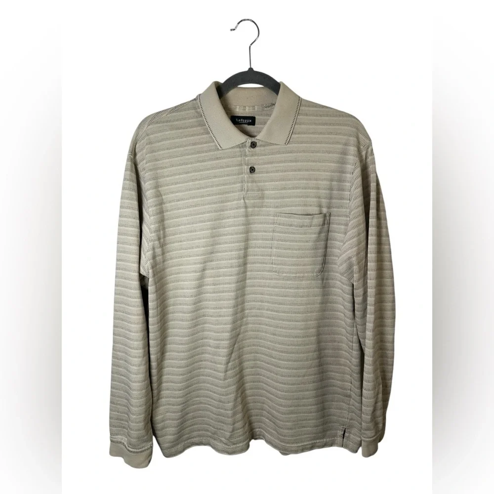 Van‎ Heusen Men’s Long Sleeve Polo Shirt Beige Size Large